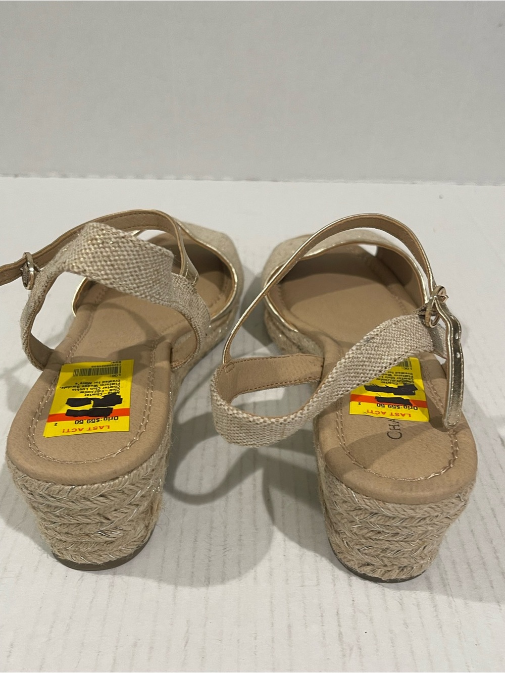 Womens Charter Club Beige Espadrille Wedge Sandals with Gold Ankle Strap Size 12 - Picture 5 of 8